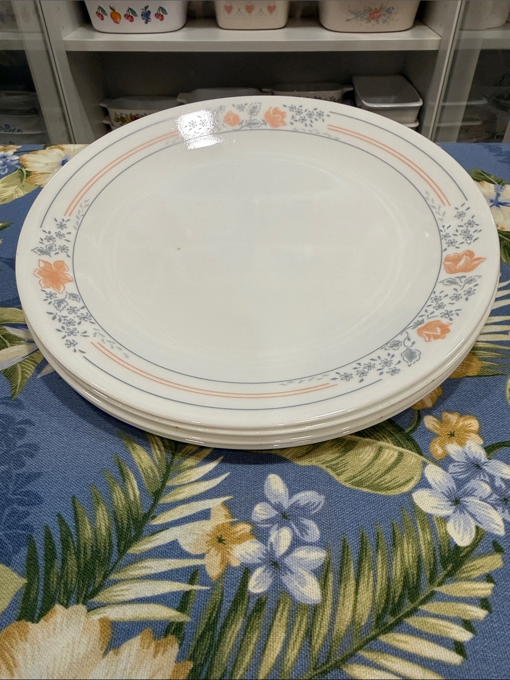 Four Corelle Apricot Grove dinner plates